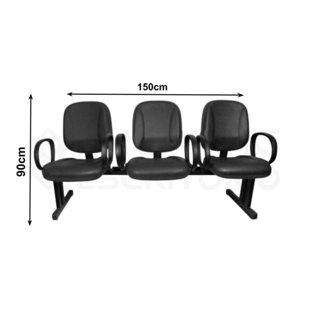 Longarina Diretor Lisa 03 Lugares -cor preto –5016 - Imagem 2