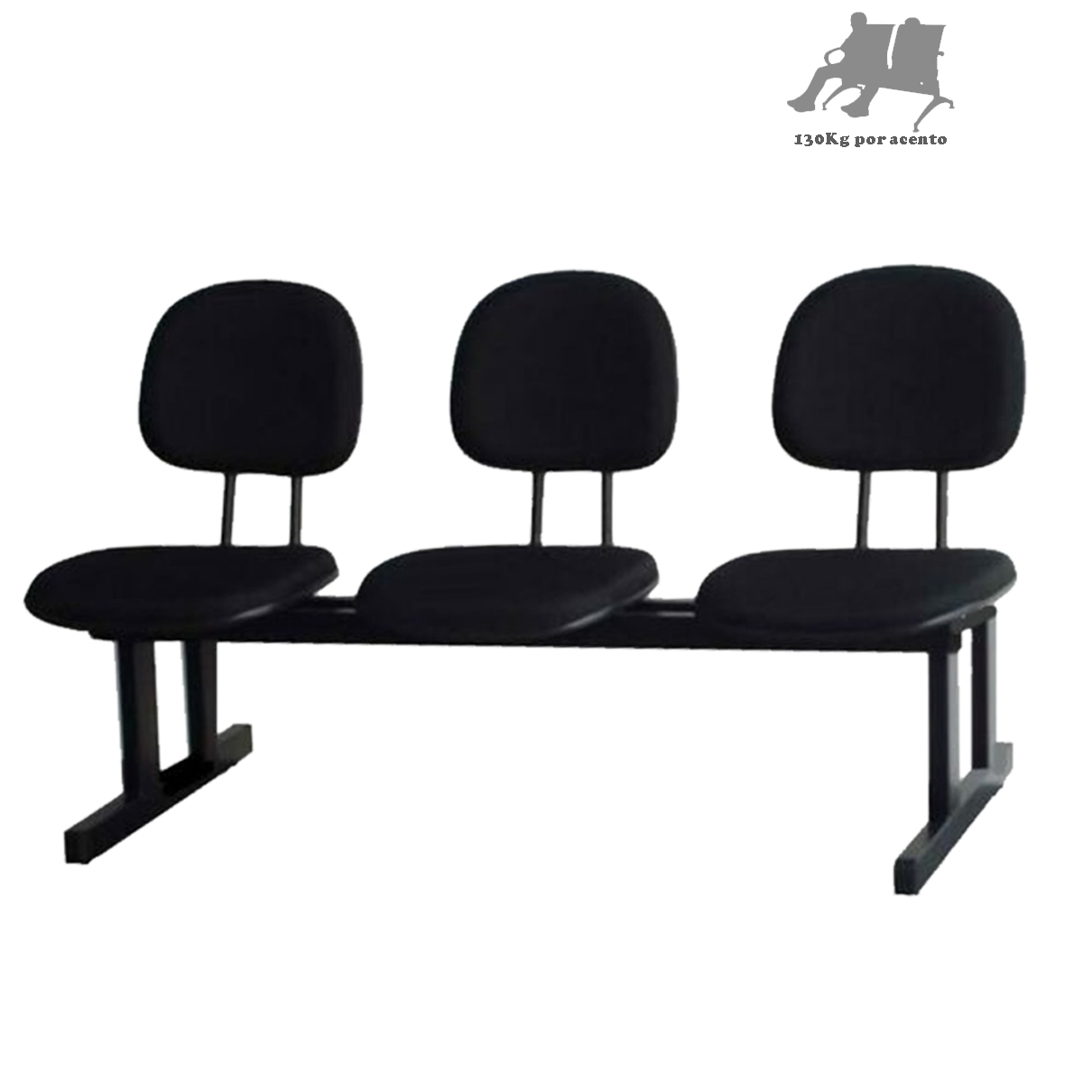 Longarina para Recepção SECRETÁRIA 03 Lugares – Cor PRETA – MÓVEIS SUPREMO - 5011