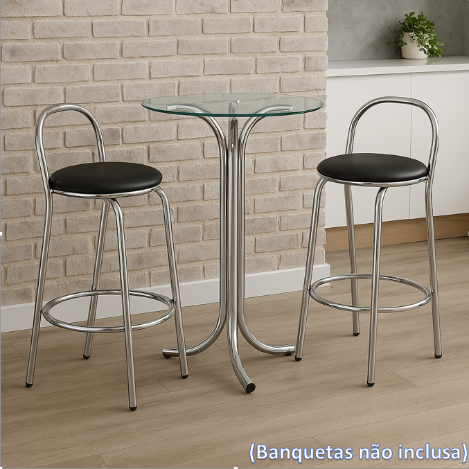 Mesa Bistrô Redonda Cromada e Tampo de Vidro - 7001 - Imagem 2