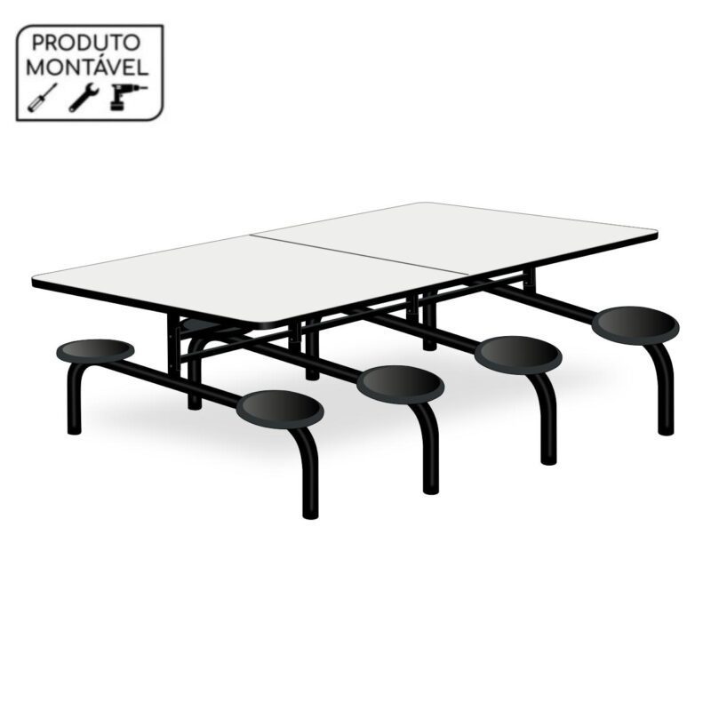 Mesa para Refeitório 8 Lugares MDP Branco de 25 mm FIXO – 50045 MÓVEIS PRECITO Fixo 2