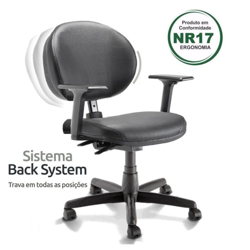 Cadeira Executiva PLUS LISA BACK SYSTEM c/ Braços Reguláveis – COR PRETO 32968 MÓVEIS PRECITO Executiva 3