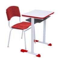 Kit Escolar Individual VERMELHO – (Mesa e Cadeira) – ADULTO – MADEIRA – COR VERMELHO – 40096 MÓVEIS PRECITO Conjunto Escolar