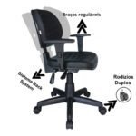 Cadeira Executiva Back System COSTURADA com Braços Reguláveis – Cor Preta – 31008 MÓVEIS PRECITO Executiva 12