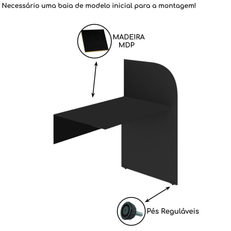 Baia CONTINUAÇÃO para Atendimento 1,20×0,80×0,60mPRETA/PRETA – 24016 MÓVEIS PRECITO Baia Telemarketing 4