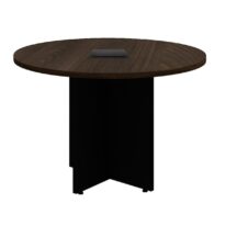 Mesa de Reunião Redonda c/ Caixa de Tomadas -1,10×1,10×0,74m – MARSALA/PRETO – 21440 MÓVEIS PRECITO Linha 30 mm