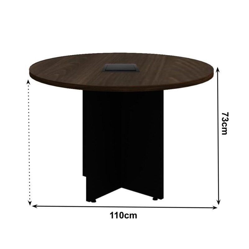 Mesa de Reunião Redonda c/ Caixa de Tomadas -1,10×1,10×0,74m – MARSALA/PRETO – 21440 MÓVEIS PRECITO Linha 30 mm 3