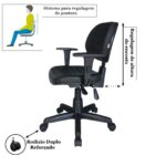 Cadeira Executiva Back System COSTURADA com Braços Reguláveis – Cor Preta – 31008 MÓVEIS PRECITO Executiva 11