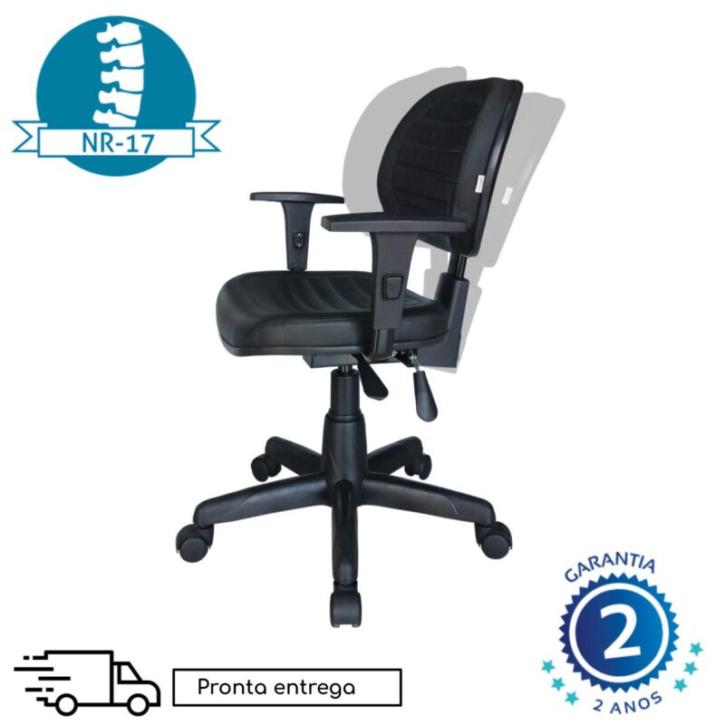 Cadeira Executiva Back System COSTURADA com Braços Reguláveis – Cor Preta – 31008 MÓVEIS PRECITO Executiva 5