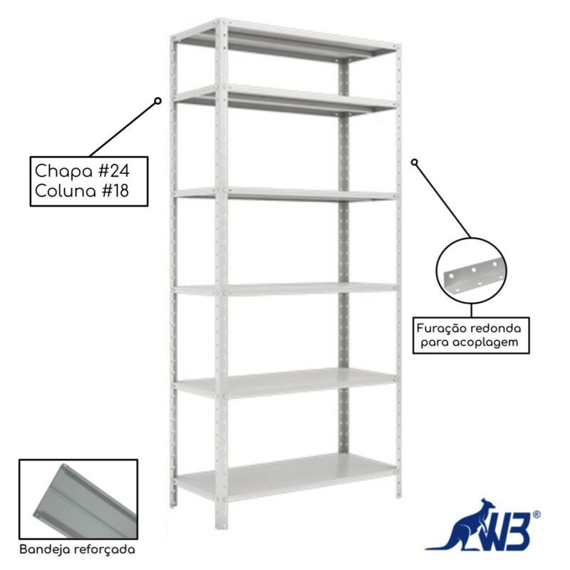 Estante de Aço com 06 Bandejas 40 cm (26/20) – 1,98×0,92×0,40m – SA – 16013 MÓVEIS PRECITO Estante de Aço 4