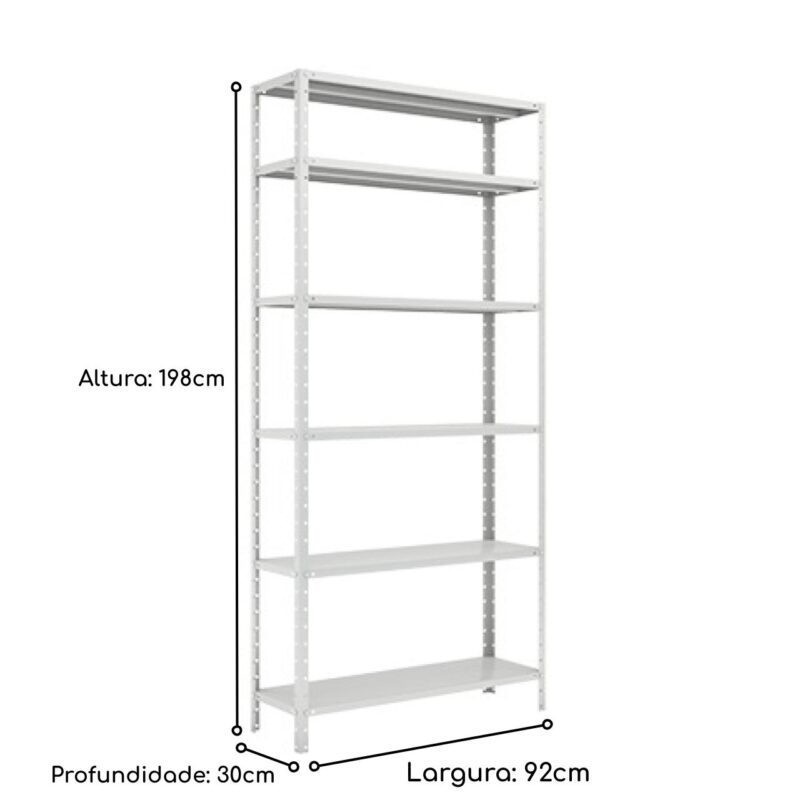 Estante de Aço com 06 Bandejas 30 cm (24/18) – 1,98×0,92×0,30m – Cinza – SA – 16014 MÓVEIS PRECITO Estante de Aço 3