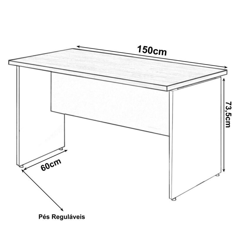 Mesa Escritório 1,50×0,60m – C/ 02 Gavetas MARSALA / PRETO – 23473 MÓVEIS PRECITO Linha 30 mm 3