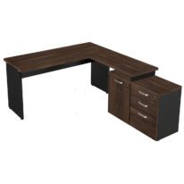 Mesa Escritório em “L” – 1,50×1,50m (Extensível) – com Armário Misto (03 Gav.) MARSALA/PRETO – 23482 MÓVEIS PRECITO Linha 30 mm