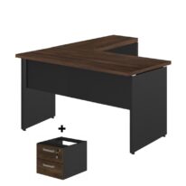 Mesa em “L” (Mesa 1,50m + Mesa Auxiliar) – C/ 02 GAVETAS MARSALA / PRETO – 23477 MÓVEIS PRECITO Linha 30 mm