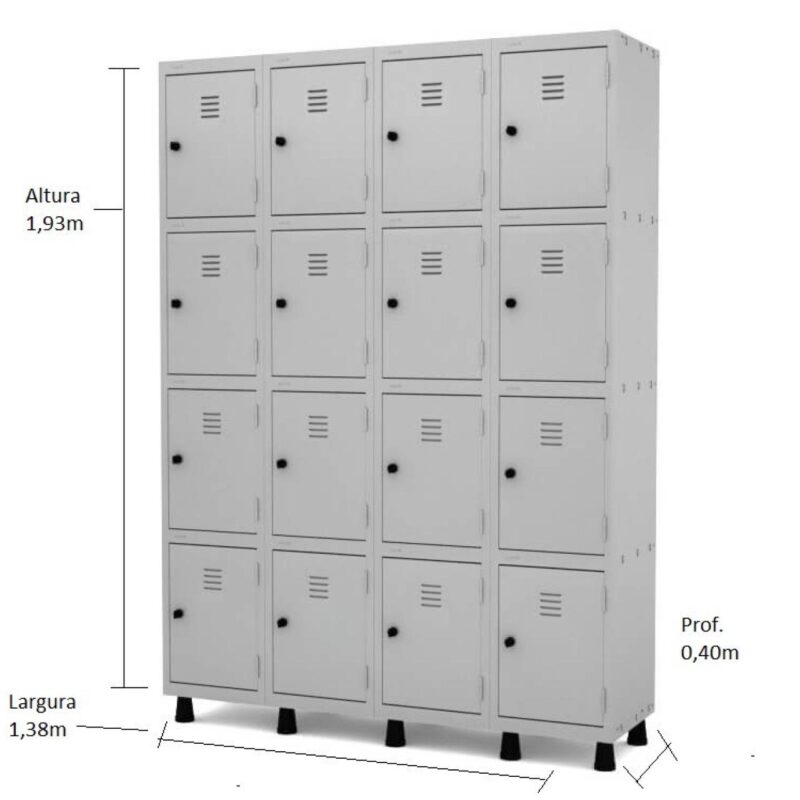 Armário Roupeiro de Aço 16 Portas PEQUENAS – 1,93×1,38×0,40m – CZ/CZ – PANDIN – 10008 MÓVEIS PRECITO Roupeiro de Aço 3