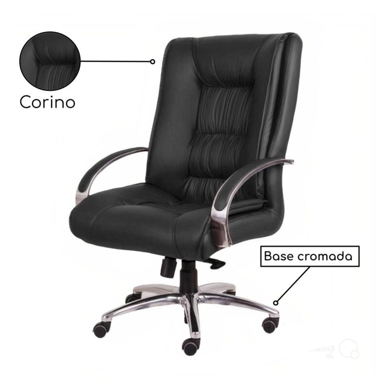 Cadeira Presidente ULTRA Giratória Cromada – ENJOY – Cor Preto – 32961 MÓVEIS PRECITO Presidente 3