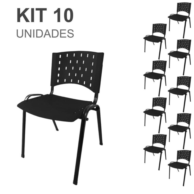 Kit 10 Cadeiras Plásticas 04 pés – COR PRETO – 24001 MÓVEIS PRECITO Plástica 2