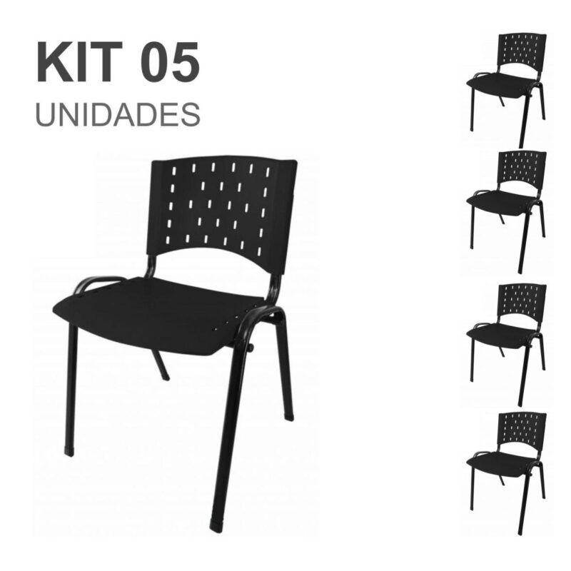 Kit 05 Cadeiras Plásticas 04 pés – COR PRETO – 24000 MÓVEIS PRECITO Plástica 2