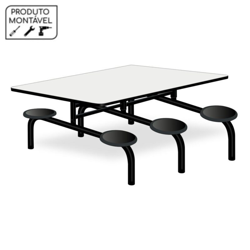 Mesa p/ Refeitório Fixo 06 Lugares MDP BRANCO DE 25 MM 50050 MÓVEIS PRECITO Fixo 2