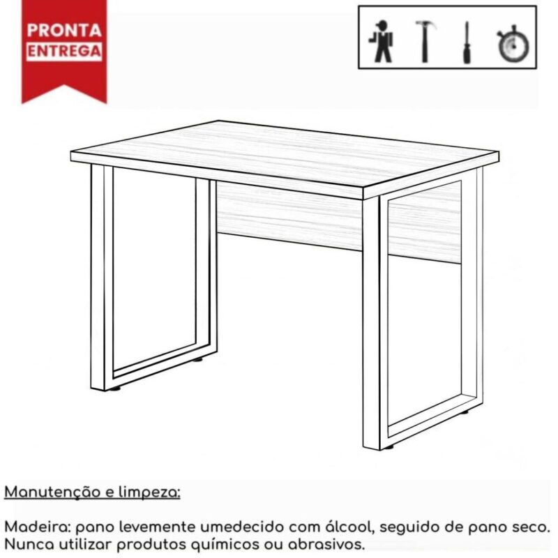 Mesa Escritório PÉ QUADRO 1,70×0,70m – C/ Gavetas – NOGAL SEVILHA/PRETO – 24475 MÓVEIS PRECITO Linha 40 mm 4