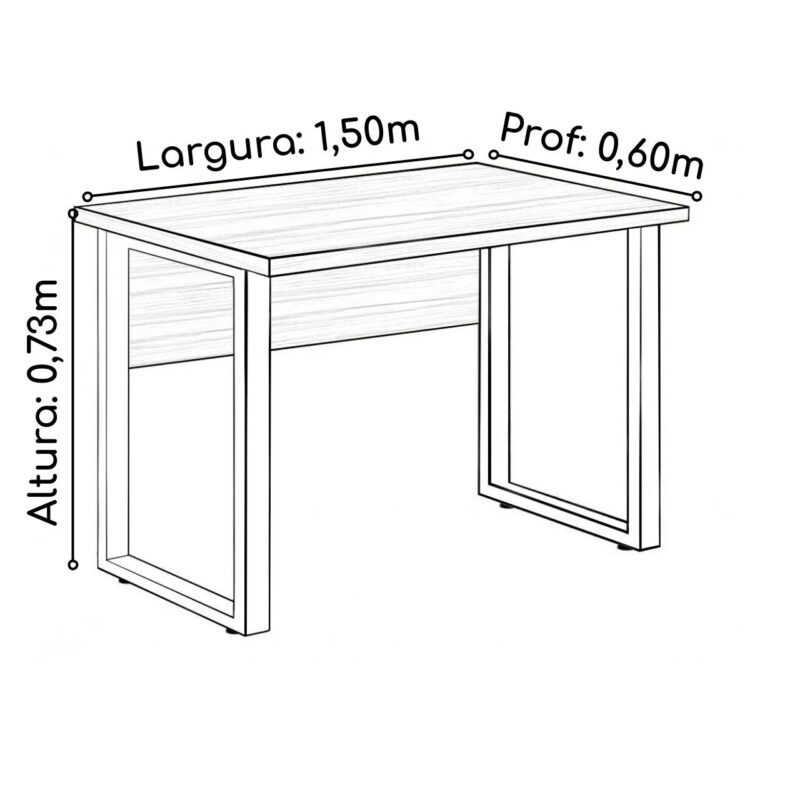 Mesa Escritório PÉ QUADRO 1,50×0,60m – C/ Gavetas – NOGAL SEVILHA/PRETO – 24473 MÓVEIS PRECITO Linha 40 mm 4