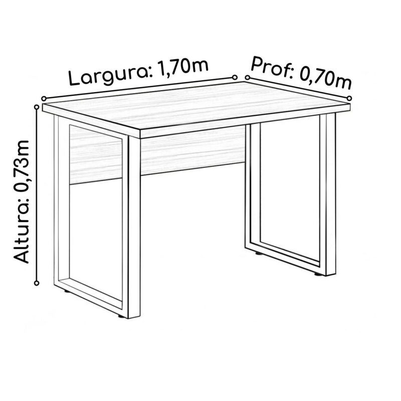 Mesa Escritório PÉ QUADRO 1,70×0,70m – C/ Gavetas – NOGAL SEVILHA/PRETO – 24475 MÓVEIS PRECITO Linha 40 mm 3