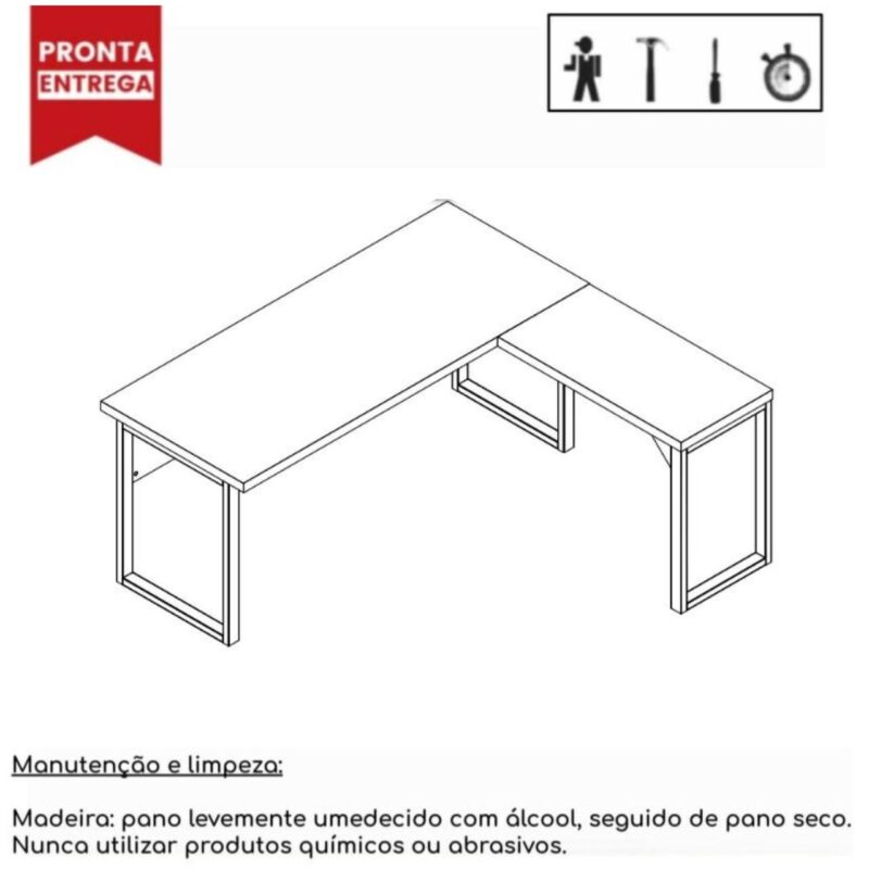 Mesa em L PÉ QUADRO (Mesa 1,70m + Mesa Auxiliar) – C/ Gavetas NOGAL SEVILHA/PRETO – 24479 MÓVEIS PRECITO Linha 40 mm 3