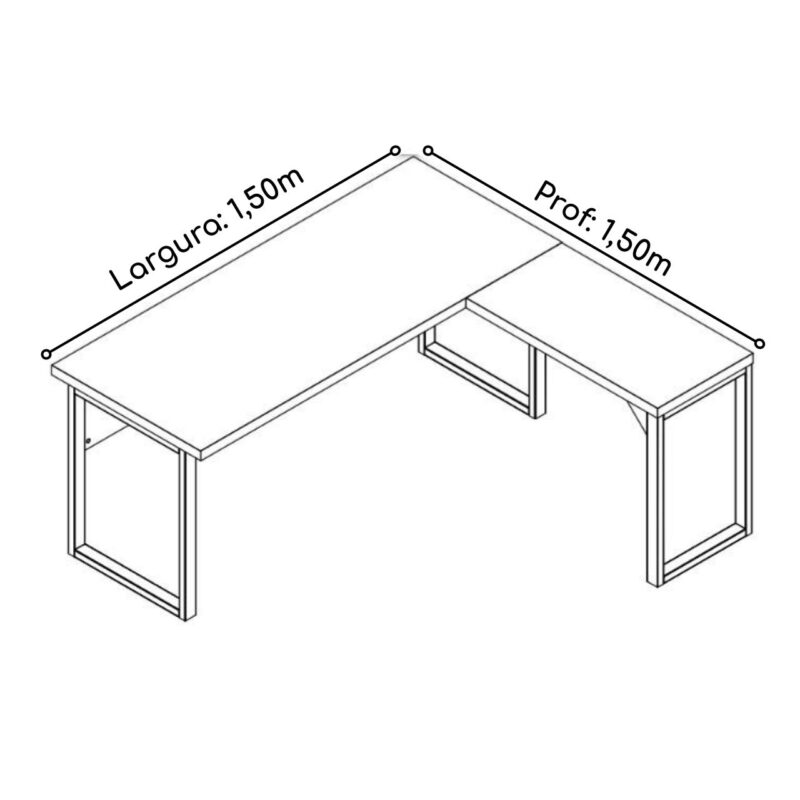 Mesa em L PÉ QUADRO (Mesa 1,50m + Mesa Auxiliar) – C/ Gavetas NOGAL SEVILHA/PRETO – 24477 MÓVEIS PRECITO Linha 40 mm 5