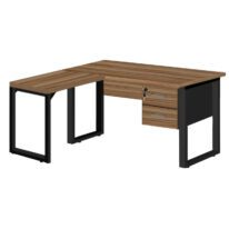 Mesa em L PÉ QUADRO (Mesa 1,70m + Mesa Auxiliar) – C/ Gavetas NOGAL SEVILHA/PRETO – 24479 MÓVEIS PRECITO Linha 40 mm