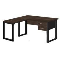 Mesa em L com PÉ QUADRO – (Mesa 1,70m + Mesa Auxiliar) – C/ Gavetas MARSALA/PRETO – 25479 MÓVEIS PRECITO Linha 30 mm