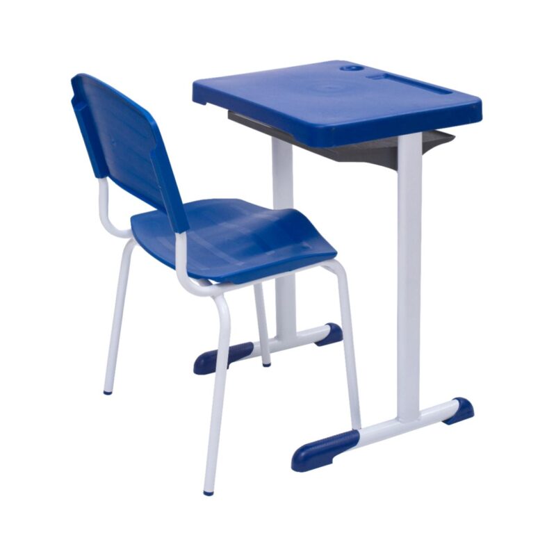 Kit Escolar Individual AZUL – (Mesa e Cadeira) – ADULTO – – COR AZUL – 40081 MÓVEIS PRECITO Conjunto Escolar 4