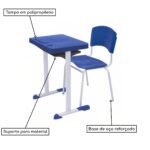 Kit Escolar Individual AZUL – (Mesa e Cadeira) – ADULTO – – COR AZUL – 40081 MÓVEIS PRECITO Conjunto Escolar 8