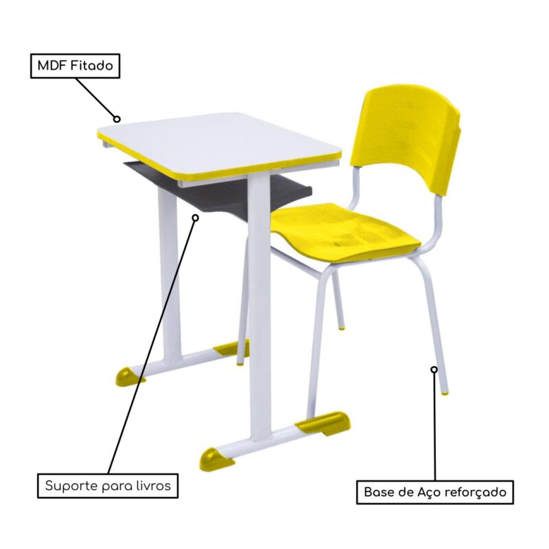 Kit Escolar Individual AMARELO – (Mesa e Cadeira) – ADULTO – MADEIRA – COR AMARELO – 40098 MÓVEIS PRECITO Adulto 4