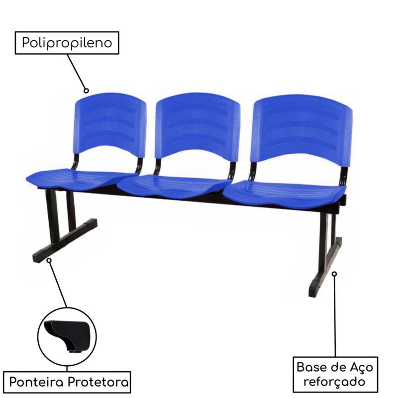 Kit 05 Cadeiras Longarinas PLÁSTICAS 03 Lugares – Cor Azul 33052 MÓVEIS PRECITO Longarinas 4