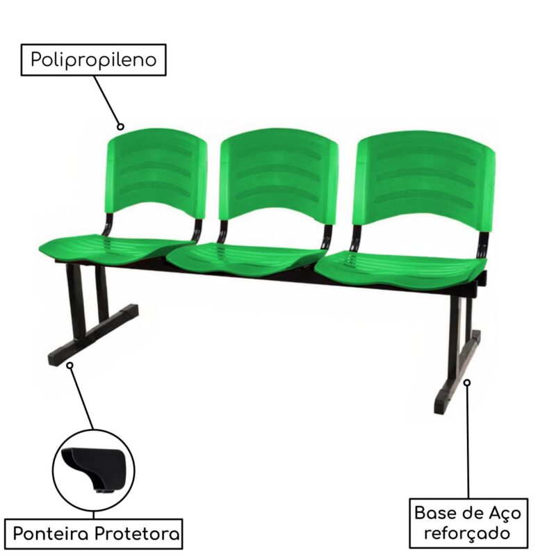 Kit 05 Cadeiras Longarinas PLÁSTICAS 03 Lugares – Cor Verde 33061 MÓVEIS PRECITO Longarinas 4