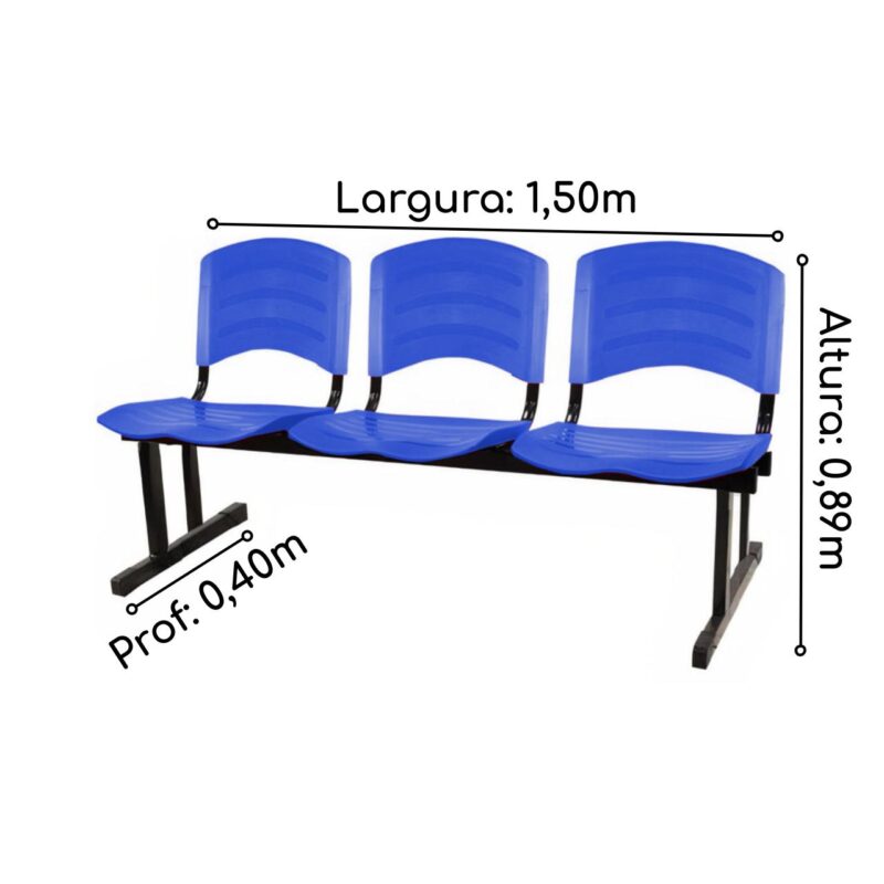 Kit 05 Cadeiras Longarinas PLÁSTICAS 03 Lugares – Cor Azul 33052 MÓVEIS PRECITO Longarinas 6