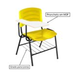 Cadeira Universitária Plástica com Prancheta MDF – COR AMARELO 34019 MÓVEIS PRECITO Carteira Escolar 6