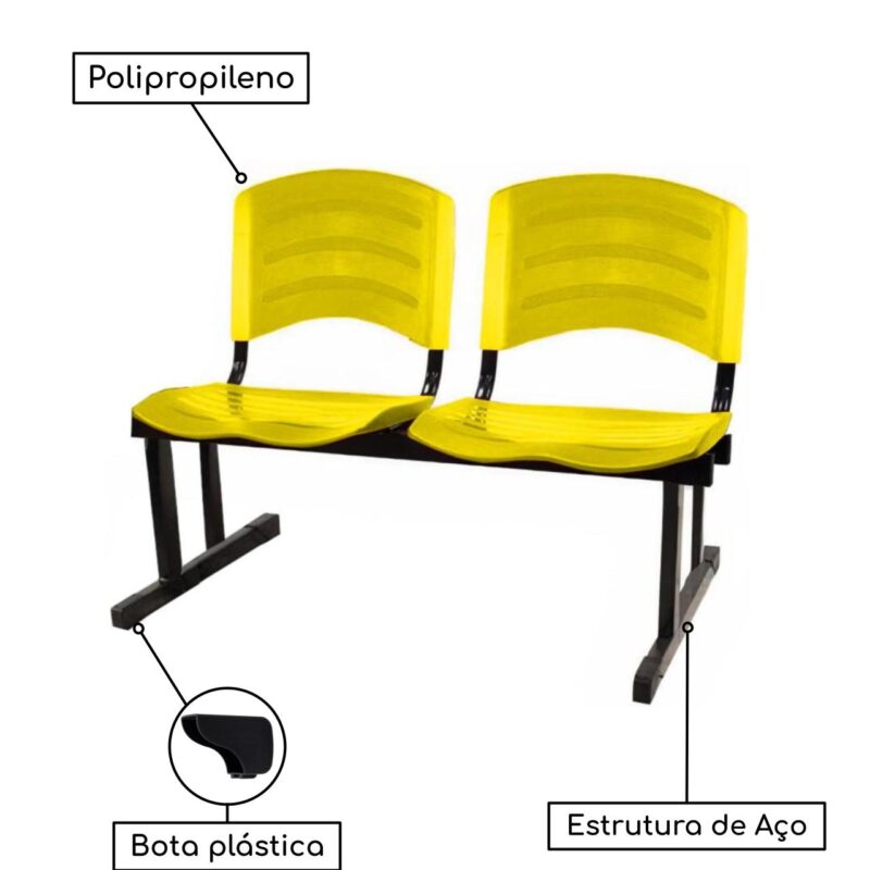 Cadeira Longarina PLÁSTICA 02 Lugares – Cor Amarelo 33030 MÓVEIS PRECITO Longarinas 4