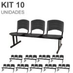 Kit 10 Cadeiras Longarinas PLÁSTICA 03 Lugares – Cor PRETO 33039 MÓVEIS PRECITO Longarinas 7