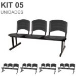 Kit 05 Cadeiras Longarinas PLÁSTICA 03 Lugares – Cor PRETO 33034 MÓVEIS PRECITO Longarinas 7