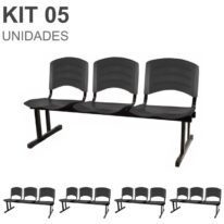 Kit 05 Cadeiras Longarinas PLÁSTICA 03 Lugares – Cor PRETO 33034 MÓVEIS PRECITO Longarinas