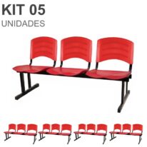 Kit 05 Cadeiras Longarinas PLÁSTICAS 03 Lugares – Cor Vermelho 33043 MÓVEIS PRECITO Longarinas