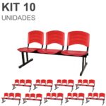 Kit 10 Cadeiras Longarinas PLÁSTICAS 03 Lugares – Cor Vermelho 33048 MÓVEIS PRECITO Longarinas 7