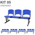 Kit 05 Cadeiras Longarinas PLÁSTICAS 03 Lugares – Cor Azul 33052 MÓVEIS PRECITO Longarinas 7