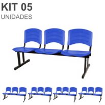 Kit 05 Cadeiras Longarinas PLÁSTICAS 03 Lugares – Cor Azul 33052 MÓVEIS PRECITO Longarinas