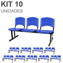 Kit 10 Cadeiras Longarinas PLÁSTICAS 03 Lugares – Cor Azul 33057 MÓVEIS PRECITO Longarinas