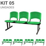 Kit 05 Cadeiras Longarinas PLÁSTICAS 03 Lugares – Cor Verde 33061 MÓVEIS PRECITO Longarinas 7