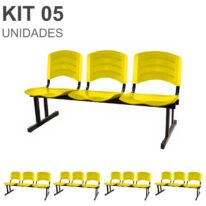 Kit 05 Cadeiras Longarinas PLÁSTICAS 03 Lugares – Cor Amarelo 33080 MÓVEIS PRECITO Longarinas