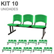 Kit 10 Cadeiras Longarinas PLÁSTICAS 03 Lugares – Cor Verde 33066 MÓVEIS PRECITO Longarinas