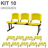 Kit 10 Cadeiras Longarinas PLÁSTICAS 03 Lugares – Cor Amarelo 33085 MÓVEIS PRECITO Longarinas