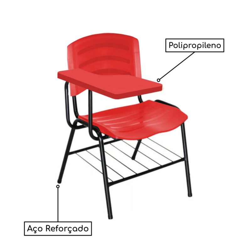 Cadeira Universitária Plástica com Prancheta PLÁSTICA – COR VERMELHO 34022 MÓVEIS PRECITO Carteira Escolar 4